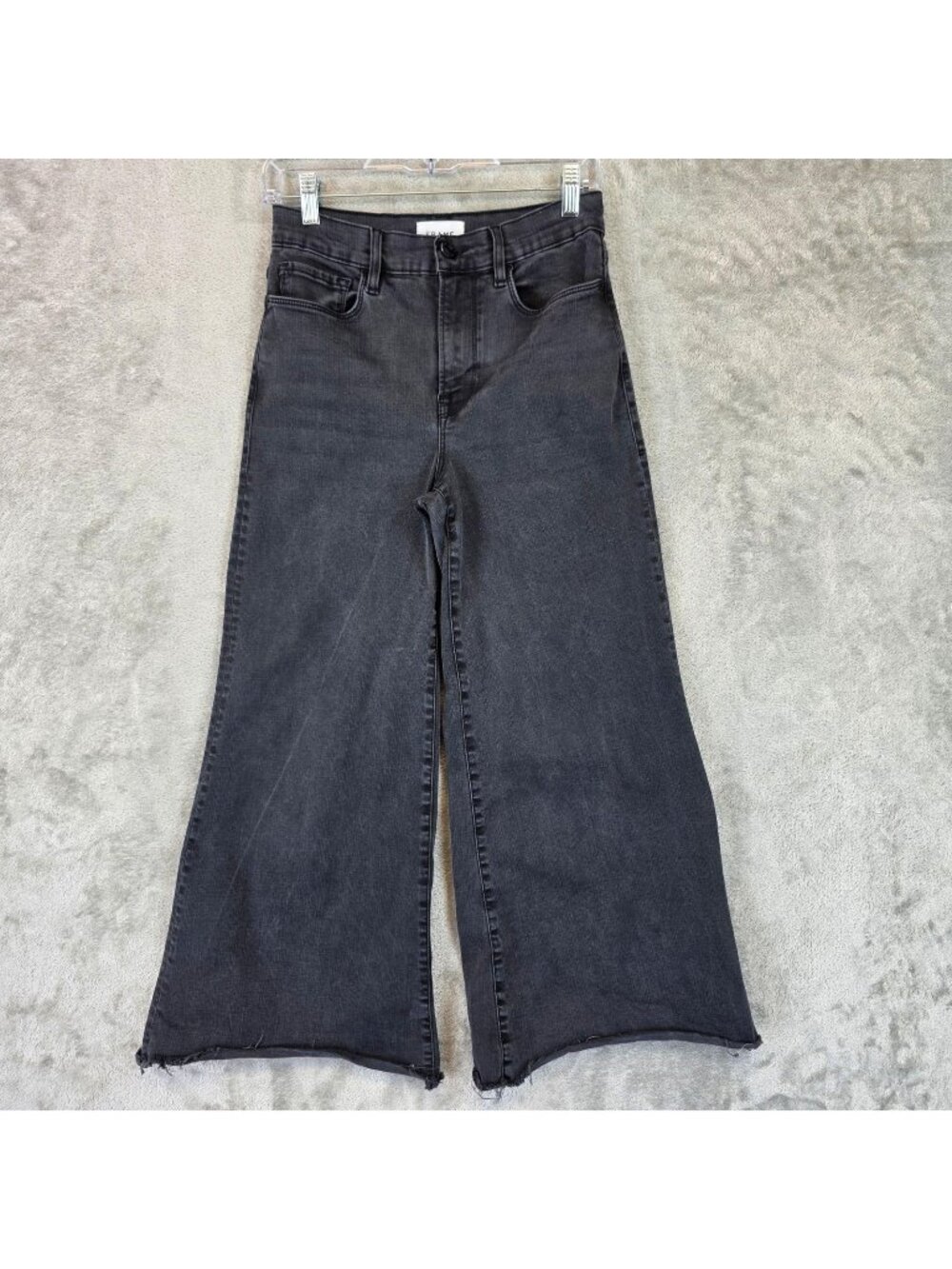 FRAME Le Palazzo Crop Wide Leg Jeans Womens 27 Gray Charcoal High Rise Raw Hem